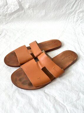 Witchery sandals brown leather slides flat slip on EU 38 US 7.5 womens cut outs